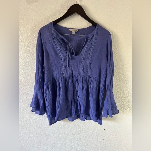 Counterparts Blue Whimsical Bell Sleeve Blouse Embroidered Medium Fairy Cottage - Picture 9 of 16